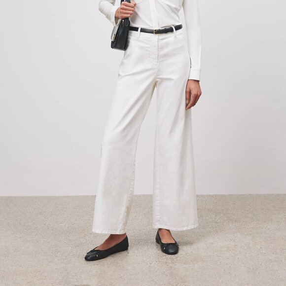 NWT Nili Lotan Megan Pants White Twill Ankle Length High Rise Wide Leg Sz 10 - Picture 1 of 7